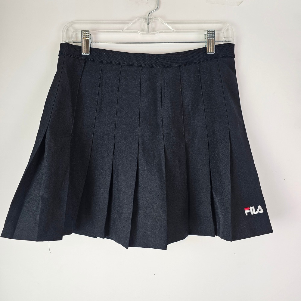 Fila Vintage Pleated Tennis Skirt Black Women Large Activewear Sporty Mini Golf